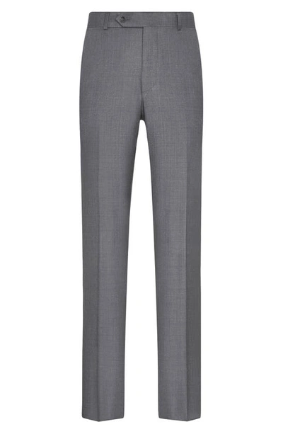 Samuelsohn Flat Front Wool Pants In Mid Grey