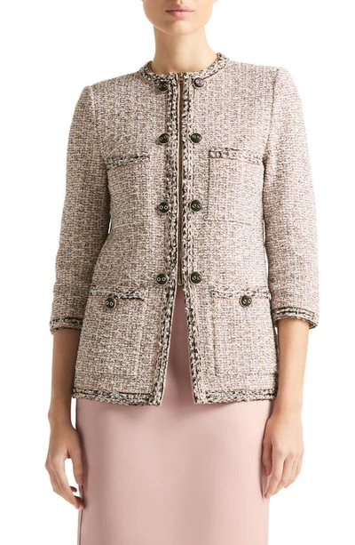 St John Boucle Slub Tweed Knit Jacket In Ivory Multi