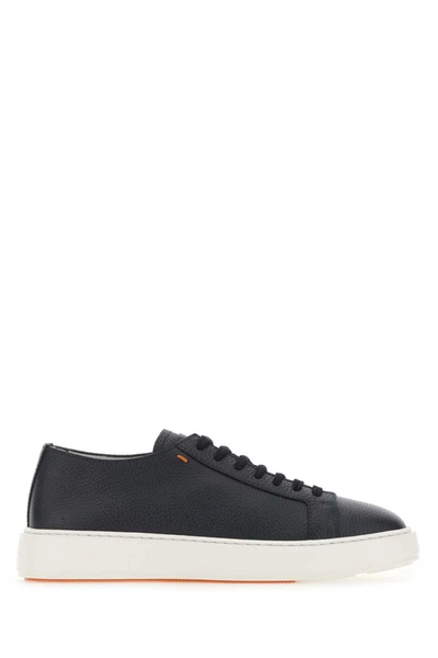 Santoni Low Top Leather Sneakers With Contrast Sole In Black