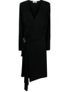 Attico Front-slit Long-sleeved Wrap Dress In Black
