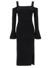Twinset Drop-shoulder Ribbed-knit Midi Dress In Black