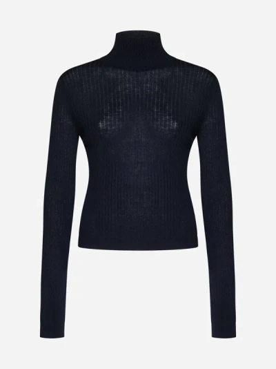 Max Mara Sax Silk And Wool Mock Sweater In Black  