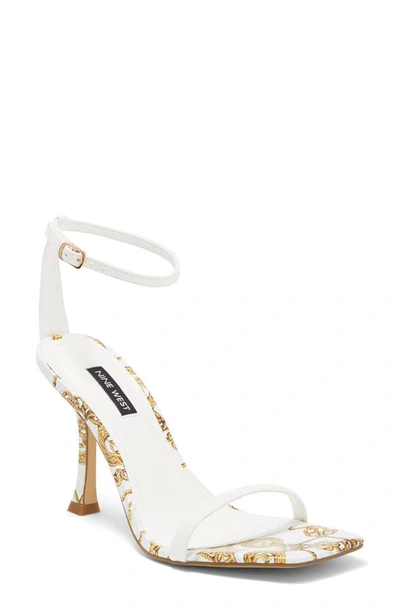 Nine West Yess Ankle Strap Sandal In White Patent Multi