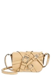 Moschino Leather Buckle & Strap Design Crossbody Bag In Beige Multi/silver