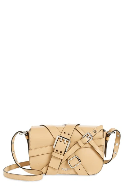 Moschino Leather Buckle & Strap Design Crossbody Bag In Beige Multi/silver