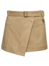 Low Classic Asymmetric Canvas Wrap Skirt In Beige