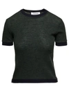 THOM BROWNE SHORT SLEEVE TEE W/ CONTRAST TRIMS IN WOOL RIB