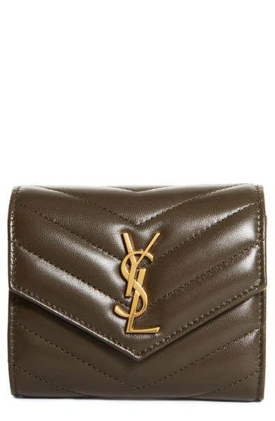 Saint Laurent Monogram Matelassé Leather Trifold Wallet In Light Musk