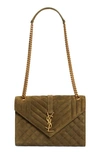 Saint Laurent Medium Envelope Suede Crossbody Bag In Loden Green