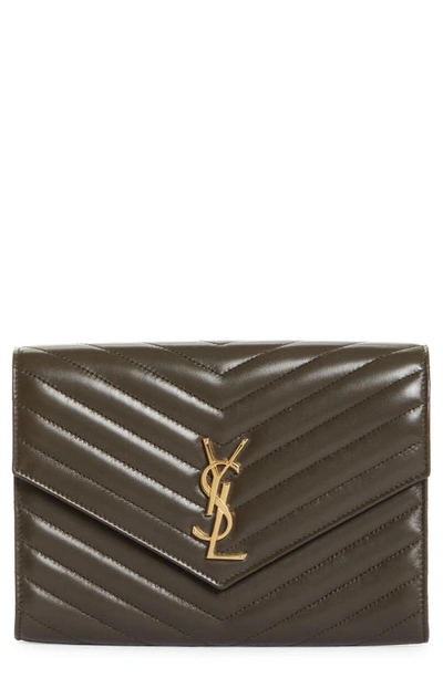 Saint Laurent Cassandre Matelassé Leather Flap Pouch In Light Musk