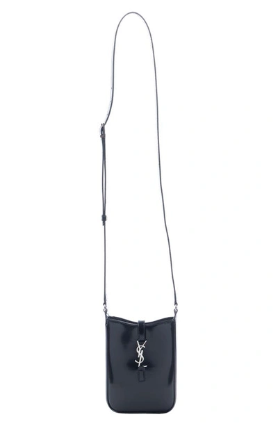 Saint Laurent Mini Le 5 À 7 Patent Leather Phone Crossbody Bag In Noir