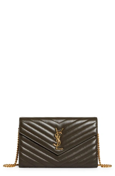 Saint Laurent Cassandre Matelassé Leather Wallet On Chain In Green