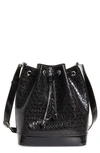 Saint Laurent Paris Vii Medium Croc-effect Patent-leather Bucket Bag In Noir