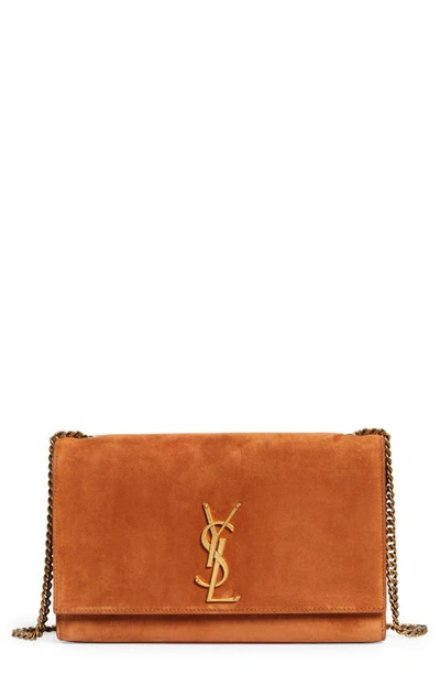 Saint Laurent Medium Kate Suede Shoulder Bag In Camel