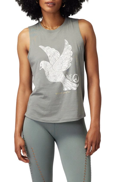 Spiritual Gangster Peace Dove Cotton & Modal Graphic Muscle Tee In Grey