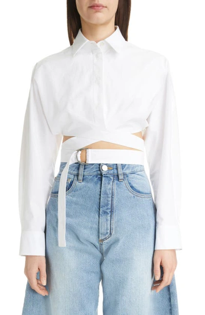Alaïa Cotton Poplin Wrap Button-up Shirt In Blanc