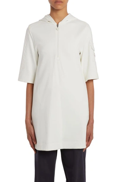 Moncler Hooded Quarter-zip T-shirt Dress In Natural