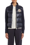 Moncler Quilted Down & Knit Cardigan In Blue Navy