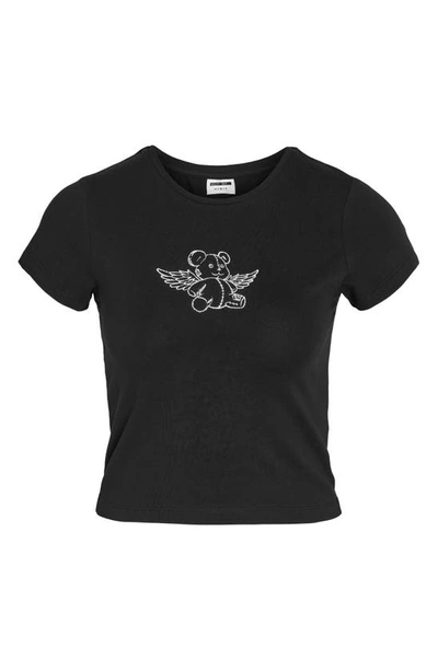 Noisy May Silja Embroidered Cotton Graphic Tee In Black Detail W Tedd