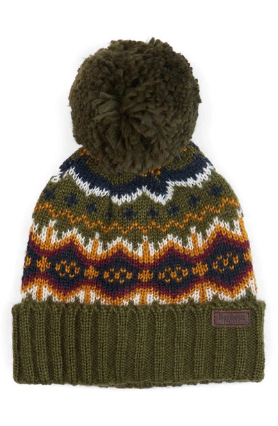 Barbour Kids' Case Fair Isle Pom Beanie In Olive
