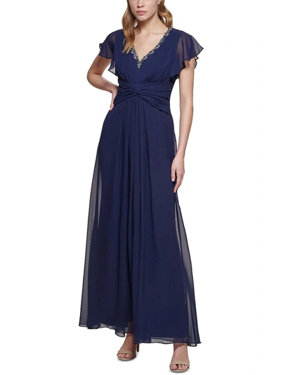 Eliza J Womens Chiffon Maxi Evening Dress In Blue