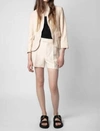 ZADIG & VOLTAIRE VERYS CUIR FROISSE LEATHER BLAZER IN POUDRE