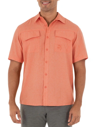 Guy Harvey Mens Heathered Point-collar Button-down Shirt In Living Coral