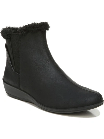 Lifestride Izzy Cozy Womens Faux Leather Faux Fur Ankle Boots In Black