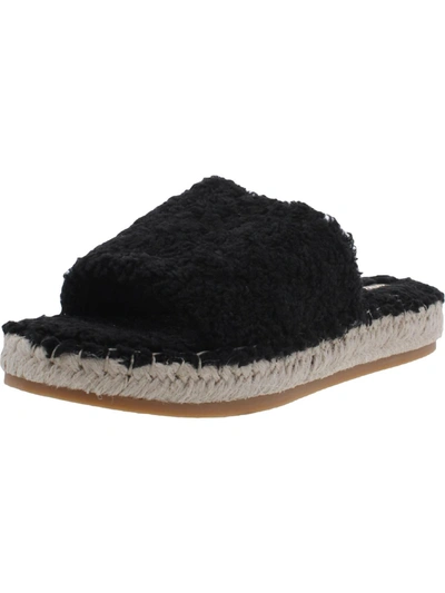 Dolce Vita Karlee Womens Faux Fur Slip On Slide Sandals In Black