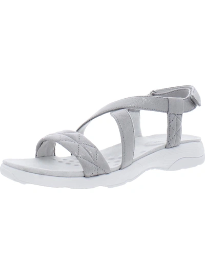 Easy Spirit Treasur 2 Womens Ankle Strap Heeled Wedge Sandals In Silver