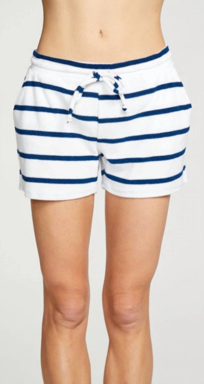 Chaser Terry Cloth Slit Side Shorts In Stripe Navy/white In Blue