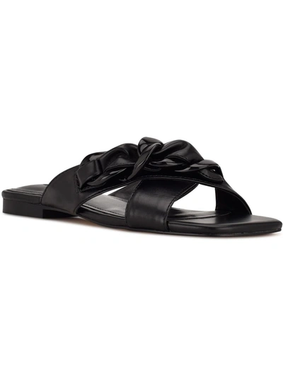 Nine West Misty Womens Faux Leather Open Toe Slide Sandals In Black