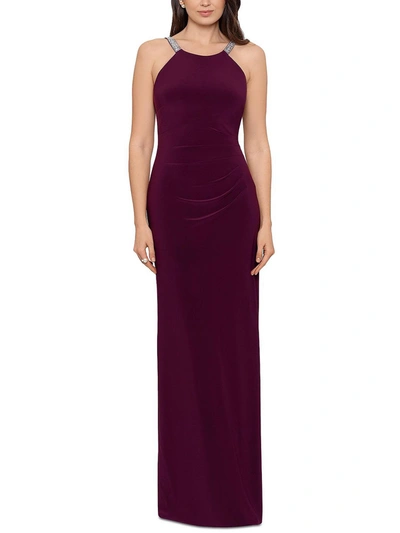 Betsy & Adam Womens Halter Neck Embellished Evening Dress In Wine