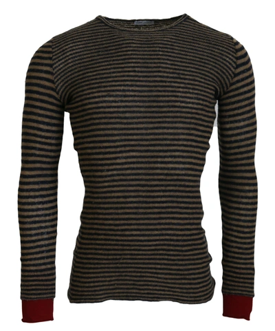 Daniele Alessandrini Multicolor Stripes Wool Crewneck Pullover Jumper In Black And Brown