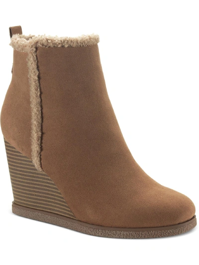 SUN + STONE CAMILLIA F WOMENS FAUX SUEDE ANKLE WEDGE BOOTS