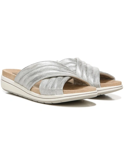 Lifestride Panama Womens Faux Leather Slip On Wedge Sandals In Silver