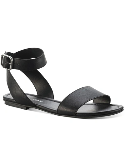 SUN + STONE MIIAH WOMENS FAUX LEATHER ANKLE BUCKLE FLAT SANDALS