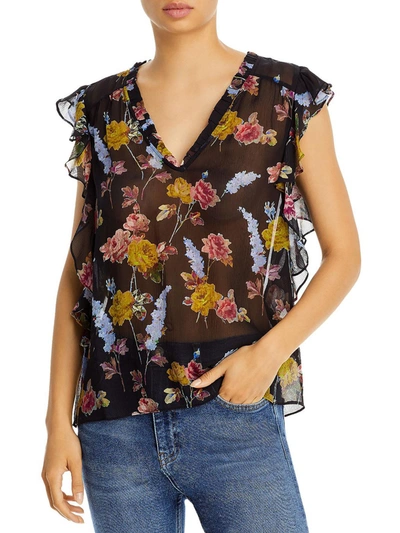 Paige Womens Silk Ruffled Blouse In Black