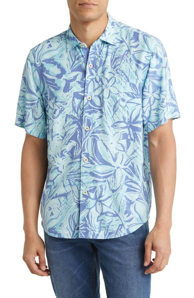 Tommy Bahama Veracruz Cay Impressions Floral Short Sleeve Button-up Shirt In Jet Ski Blue