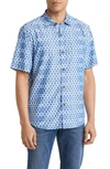 Tommy Bahama Mojito Bay Shibori Shores Short Sleeve Button-up Shirt In Cobalt Sea
