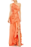 Mac Duggal Side Cut-out One-shoulder Pleated Gown In Coral