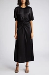 Fabiana Filippi Ruched Wool-satin A-line Midi Dress In Nero