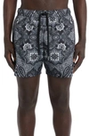 Moncler Printed Swim Trunks In Black
