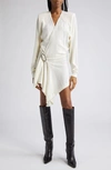 Attico Hurely Side Belt Long Sleeve Wool Minidress In Ivory