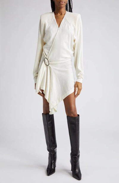Attico Hurely Side Belt Long Sleeve Wool Minidress In White