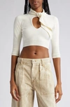 ATTICO CATLIN TIE NECK CUTOUT CROP SWEATER