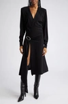 Attico Front-slit Long-sleeved Wrap Dress In Black