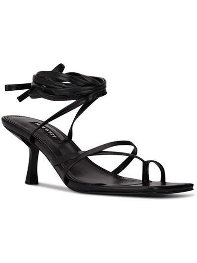 Nine West Pina 3 Womens Faux Leather Ankle Tie Slide Sandals In Black
