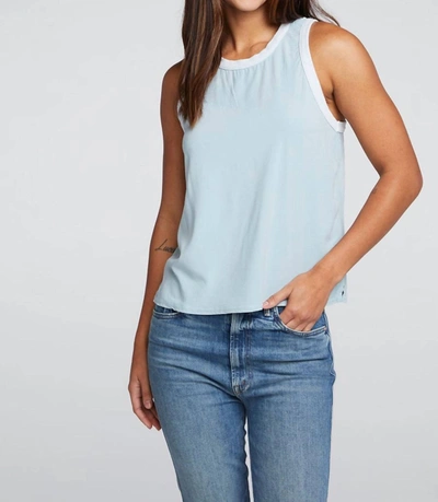 Chaser Coastal Cloth Racer Tank Top In Air Mineral Wash In Blue