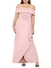 XSCAPE PLUS WOMENS OFF-THE-SHOULDER RUCHED EVENING DRESS